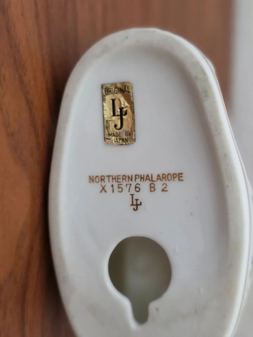 Vintage LJ Japan Northern Phalarope Bird Porcelain Snail-Shaped Tape Dispenser